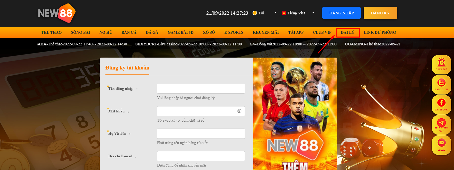 Đăng ký đại lý New88