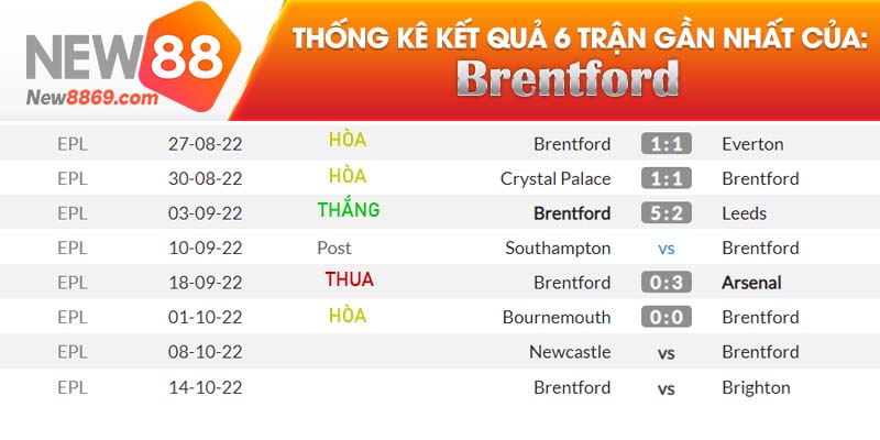 Newcastle vs Brentford kết quả gần nhất